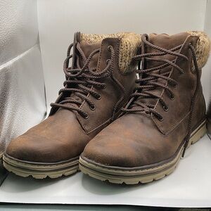 Women's Brown Lace-Up Boots with Tan Accents